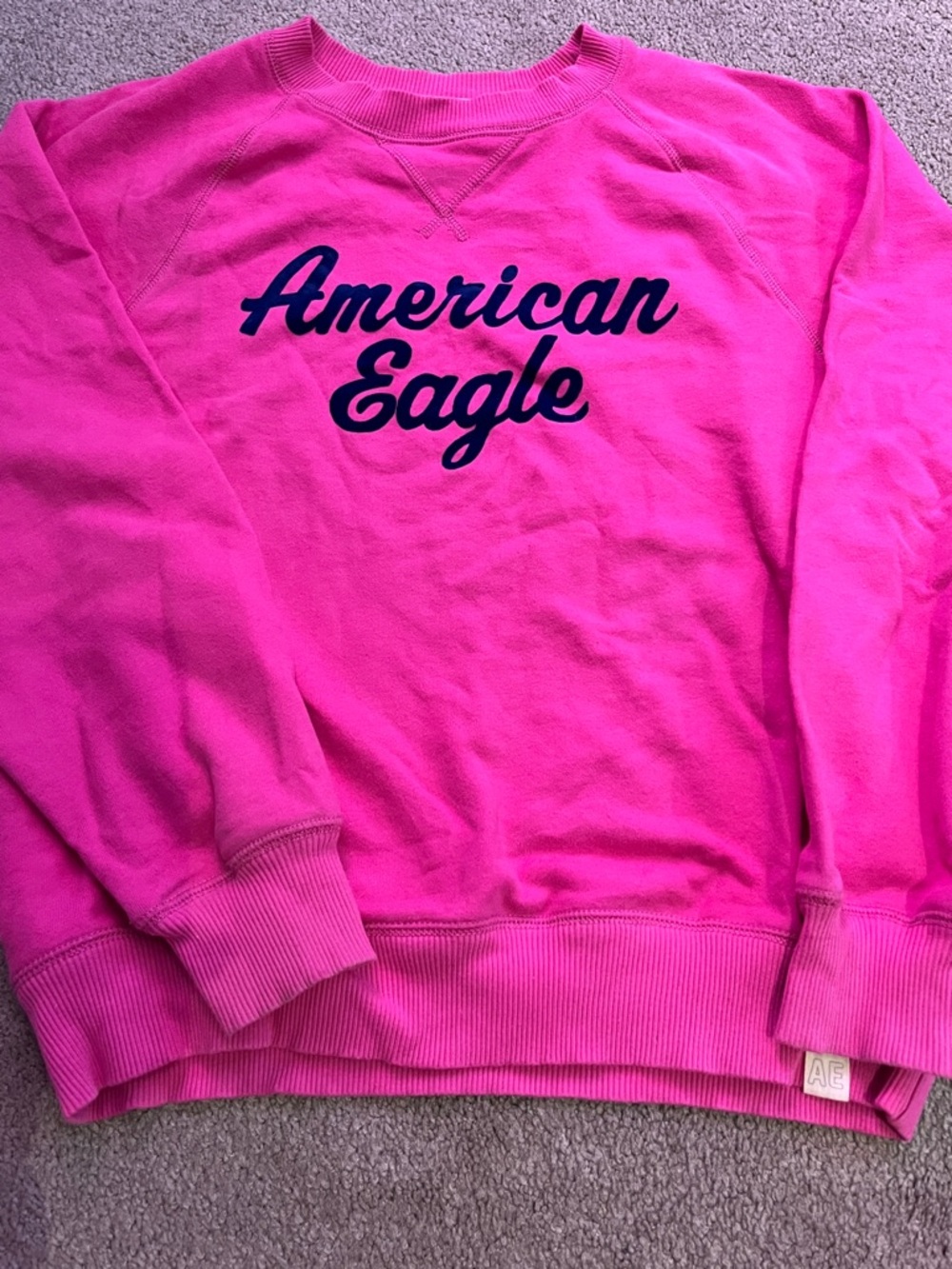American Eagle Outfitters Bright Pink Crewneck Sweatshirt with Script Logo